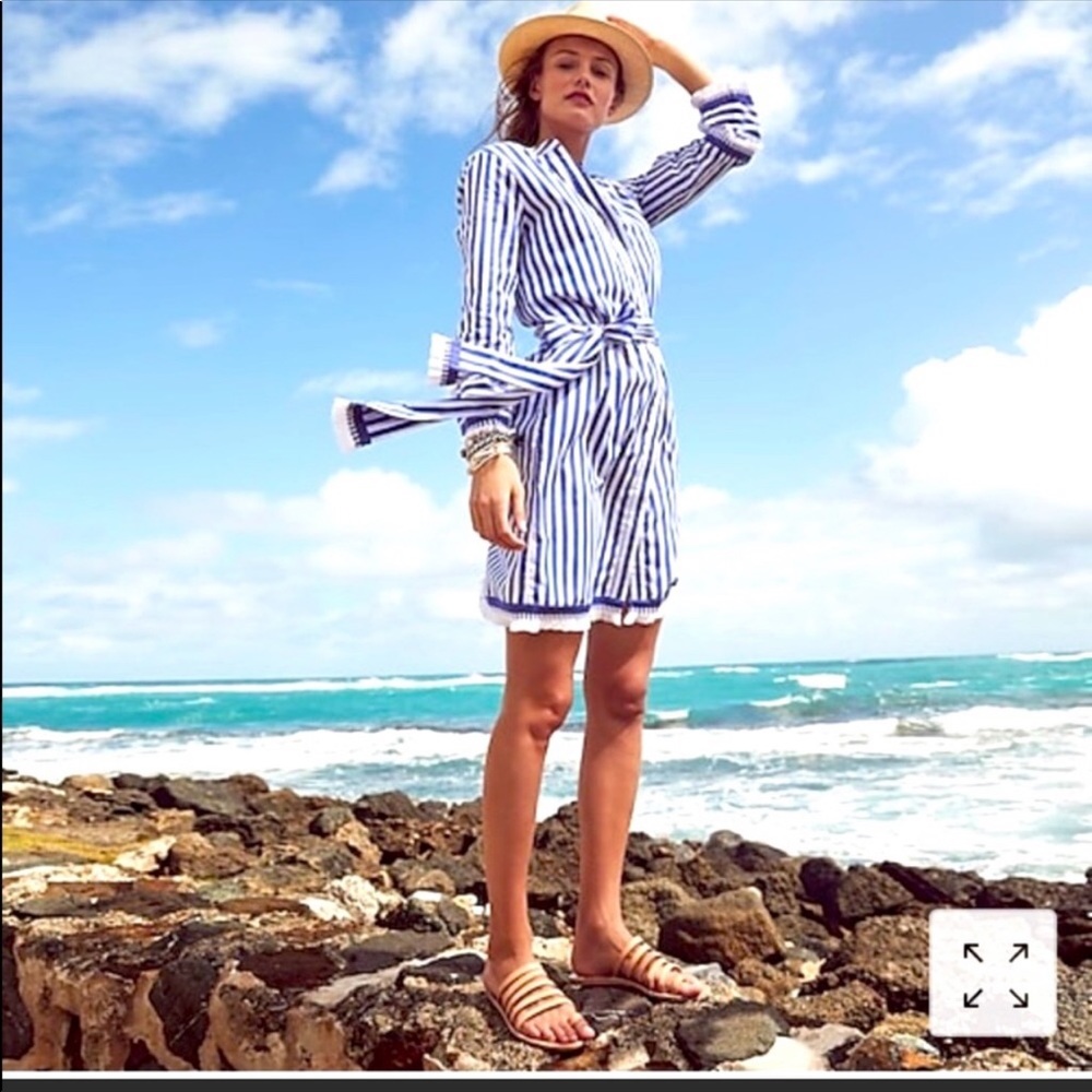 NWT J.Crew striped poplin tunic dress with fringe